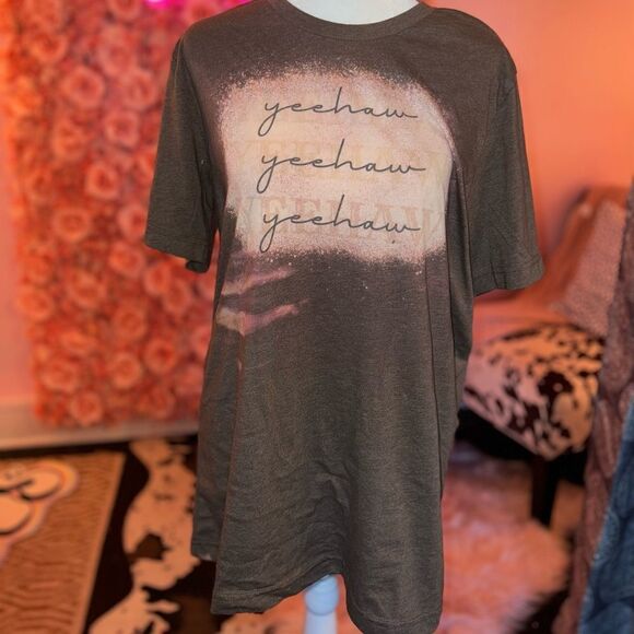 Handmade Tee (S M L) 'Yeehaw' Bleach Splattered Pattern T-Shirt - Picture 2 of 10